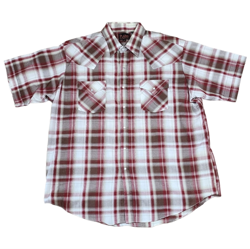 Vintage Plains Western Wear Snap Button Short Sleeve Shirt Size XL